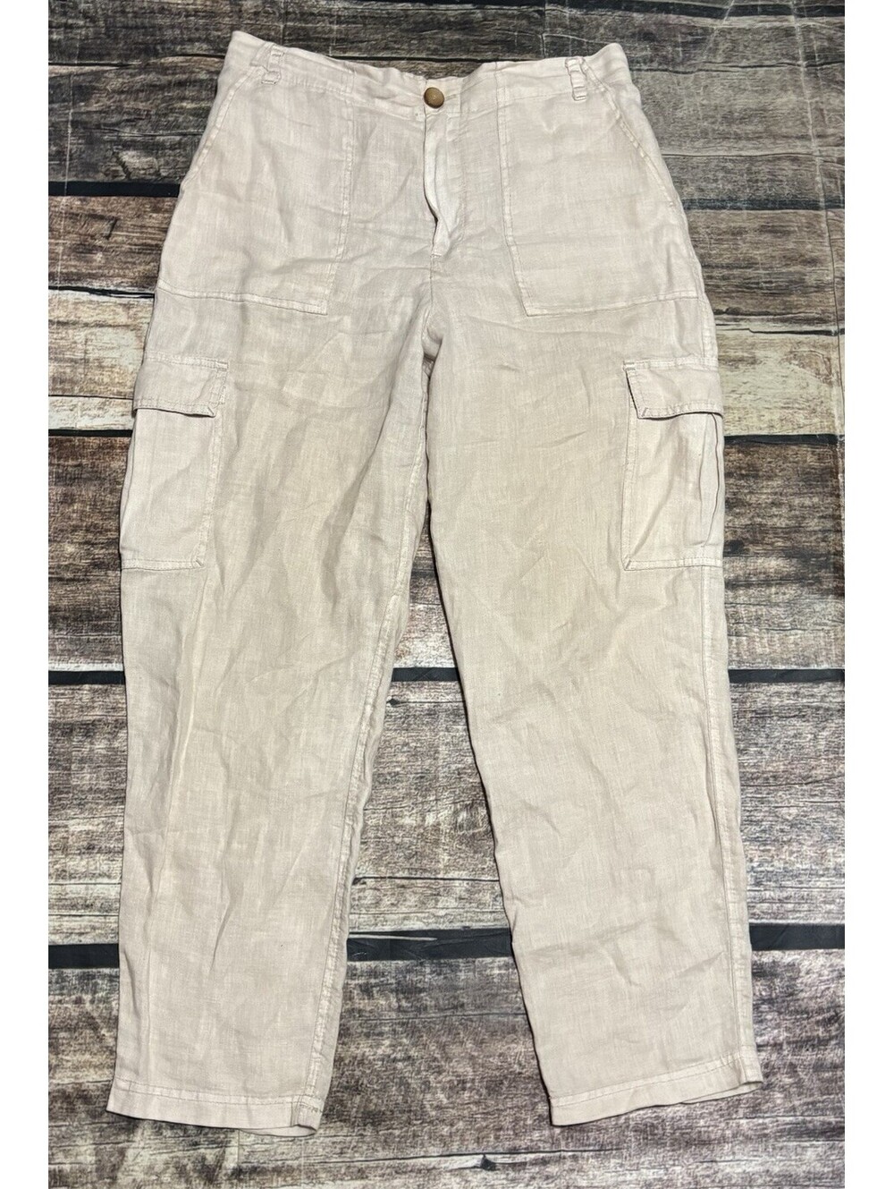 Michael Stars Jogger Pants Womens Medium Linen Cargo Pockets Beige